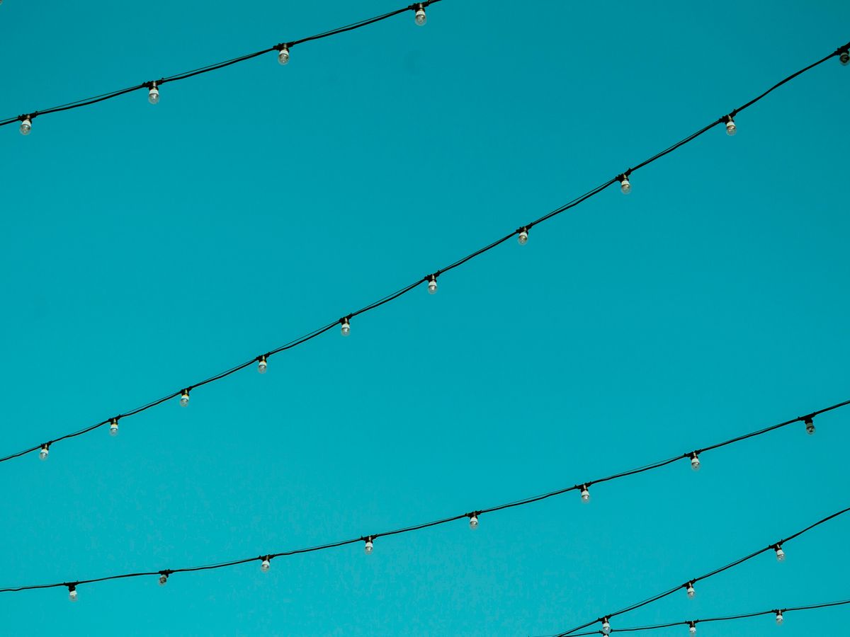 worm's eye view photography of black string lights