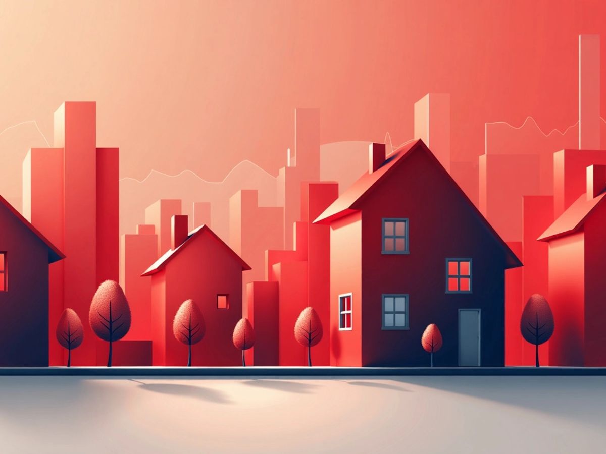 Minimalistic red vector art of property management software.