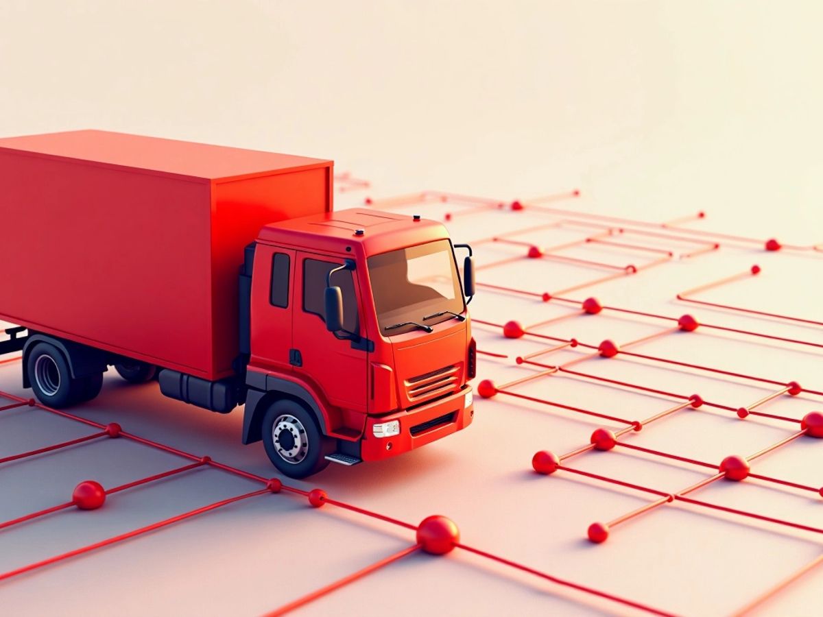 Minimalistic red vector art representing logistics software.