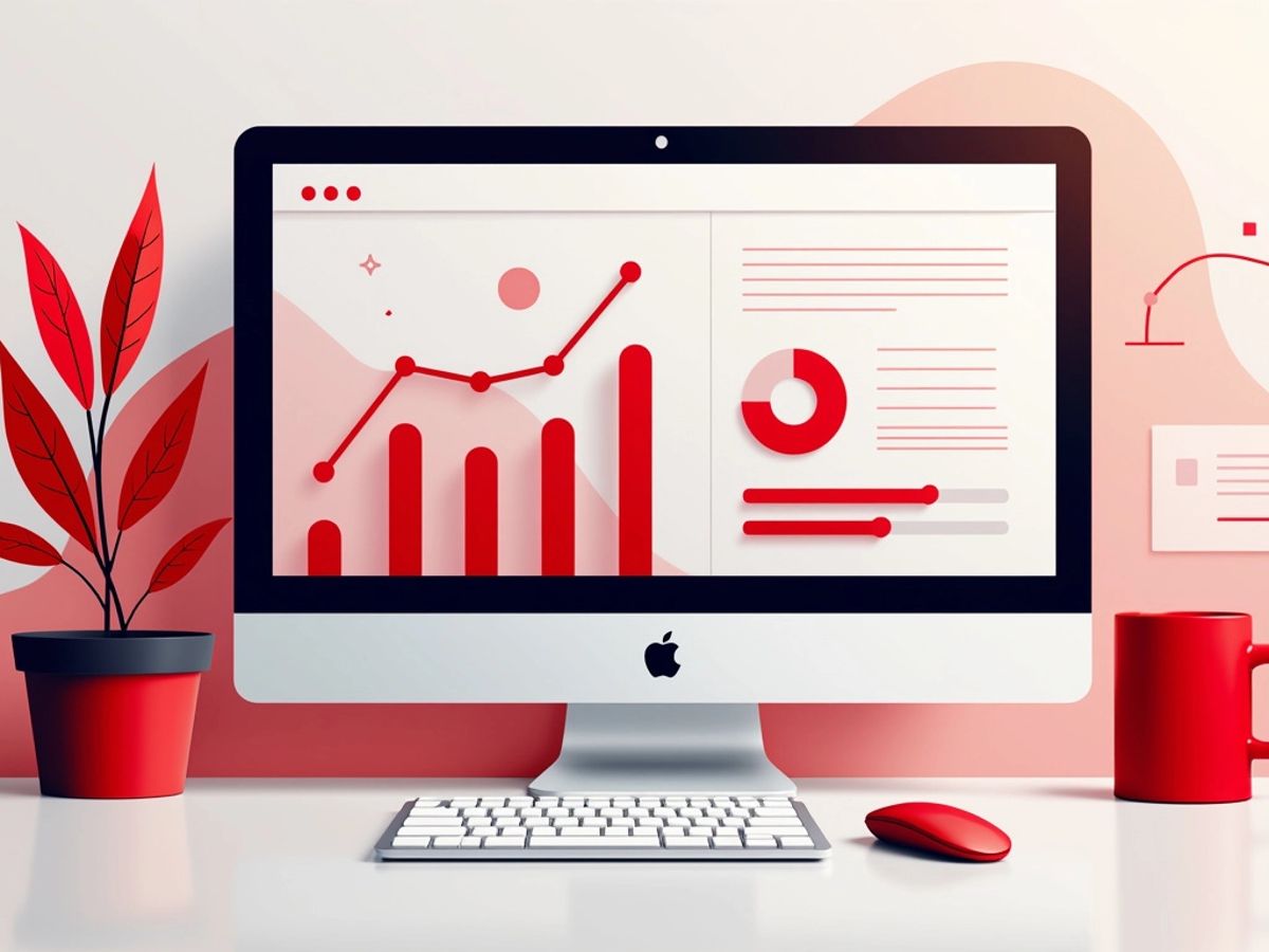 Minimalistic red vector art of CMMS software.