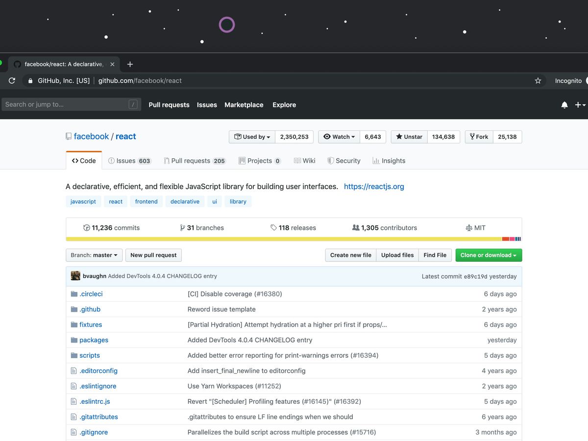 Github website on desktop