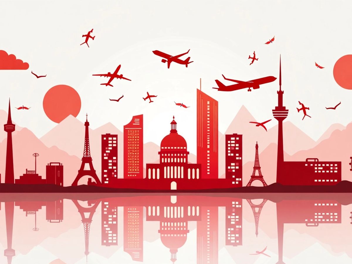 Minimalistic red vector art for travel agency software.